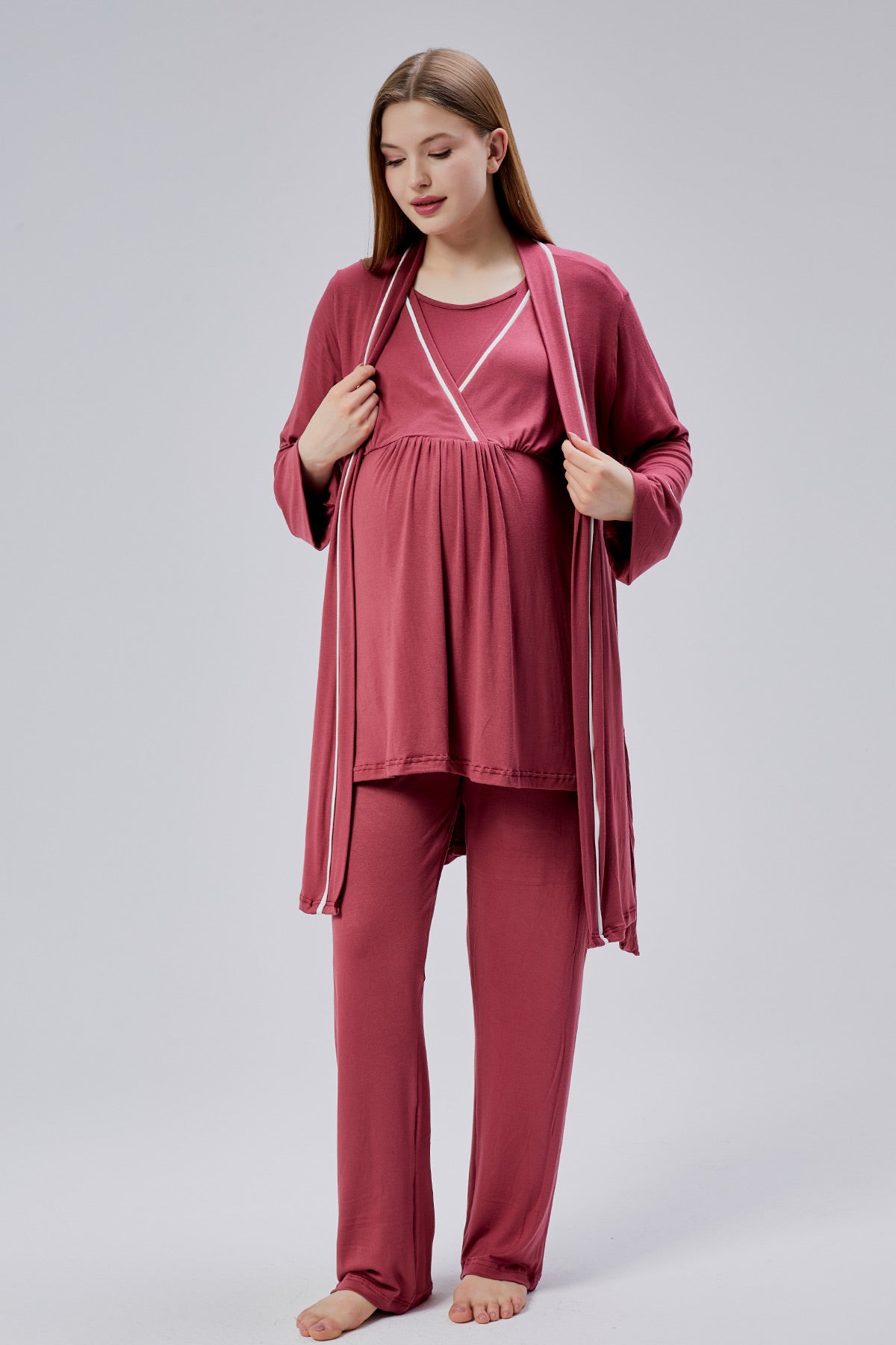 Biyeli Kruvaze Lohusa Pijama ve Sabahlık Takımı - 0810