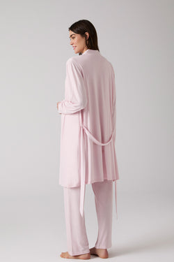 Image of Dantelli Yaka Lohusa Pijama ve Dantelli Kol Sabahlık Takımı - 1010