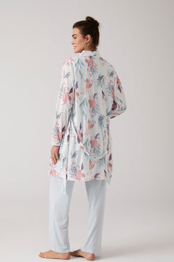 Image of Dantelli Yaka Lohusa Pijama ve Desenli Sabahlık Takımı - 1012