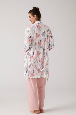 Image of Dantelli Yaka Lohusa Pijama ve Desenli Sabahlık Takımı - 1012