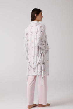Image of Bisiklet Yaka Lohusa Pijama ve Desenli Sabahlık Takımı - 1014