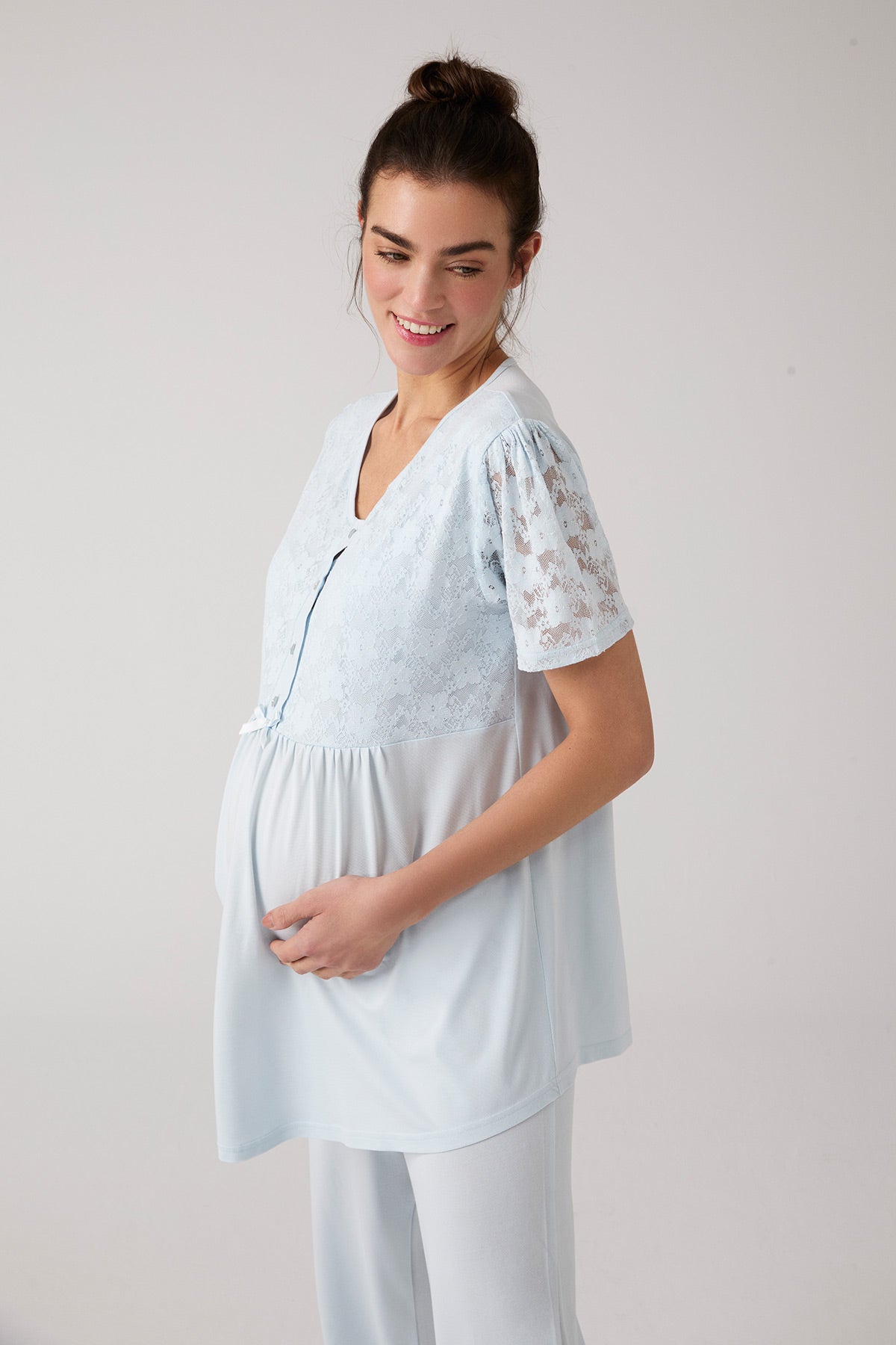 Dantel İşlemeli Lohusa Pijama ve Sabahlık Takımı - 1016