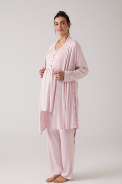 Image of Dantel İşlemeli Lohusa Pijama ve Sabahlık Takımı - 1016