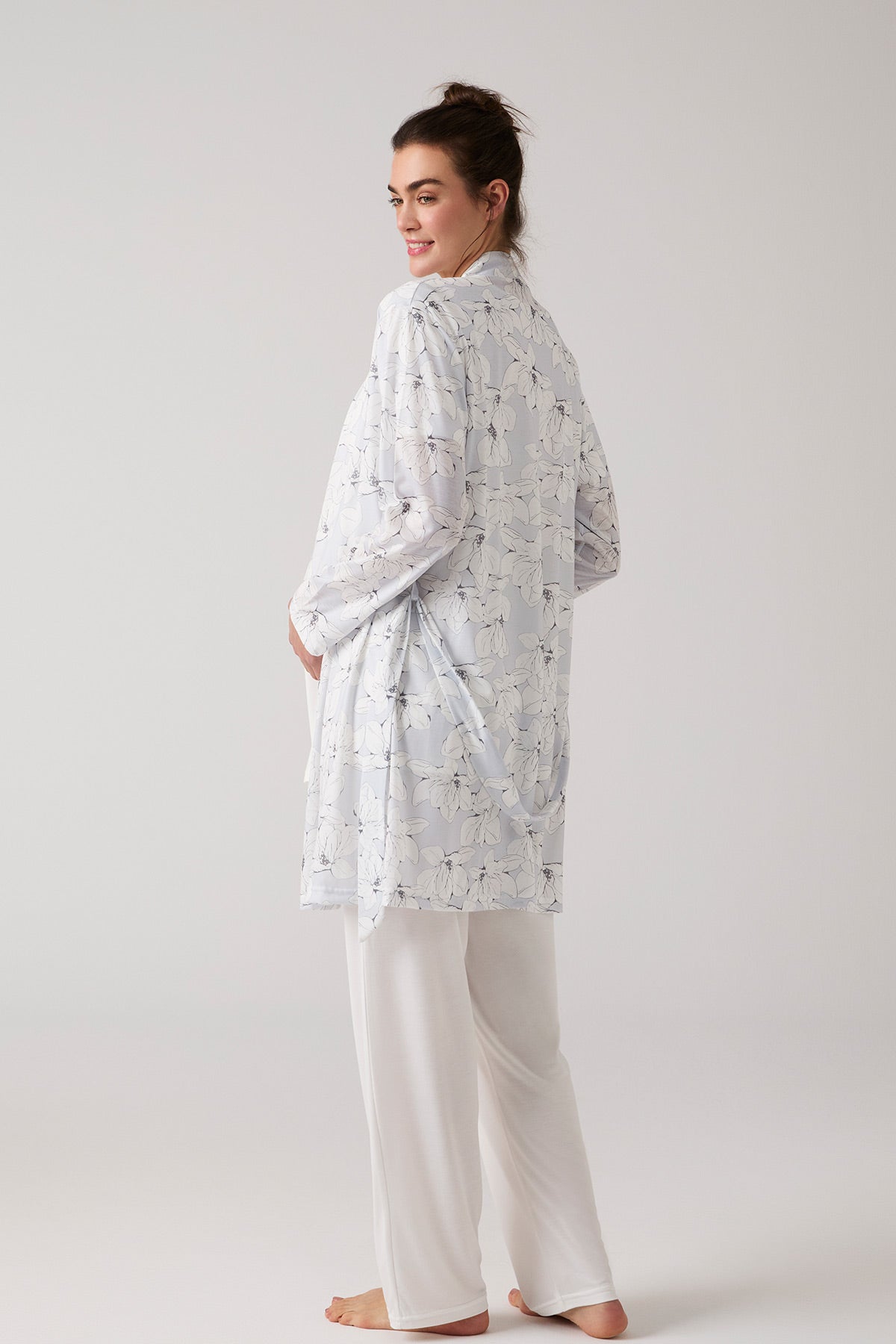 Dantelli Lohusa Pijama ve Desenli Sabahlık Takımı - 1019
