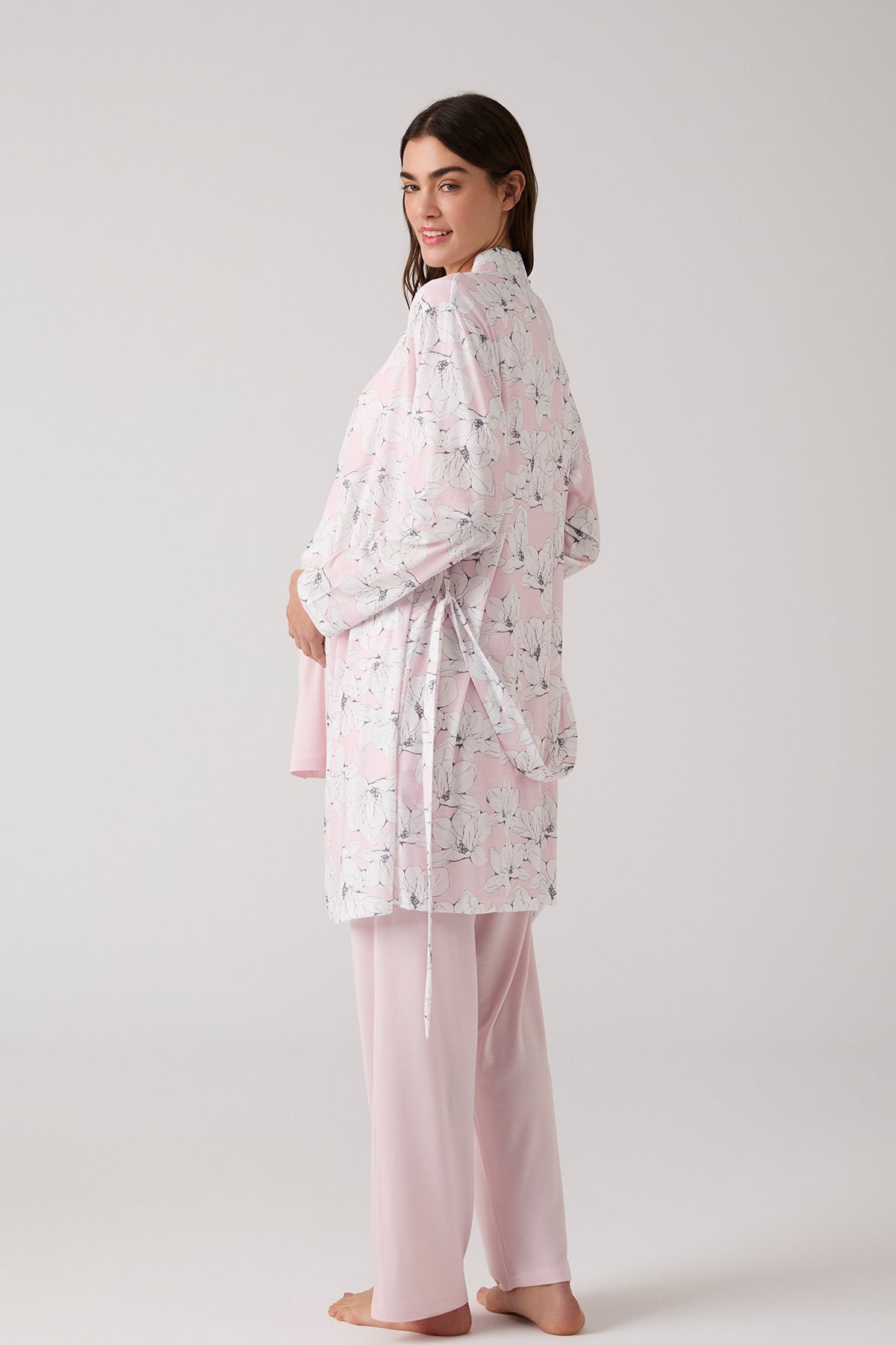 Dantelli Lohusa Pijama ve Desenli Sabahlık Takımı - 1019
