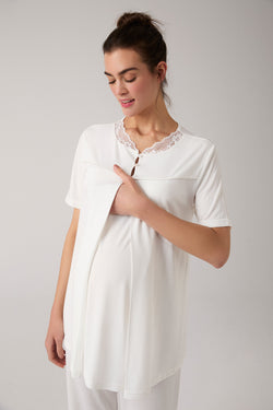 Image of Dantelli Emzirme Özellikli Lohusa Pijama ve Sabahlık Takımı - 1020