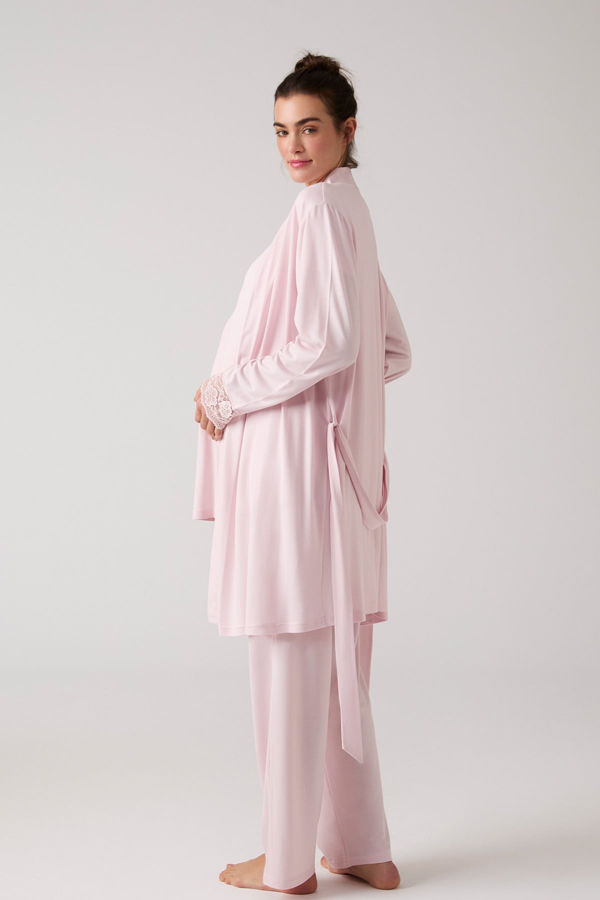 Dantelli Emzirme Özellikli Lohusa Pijama ve Sabahlık Takımı - 1020