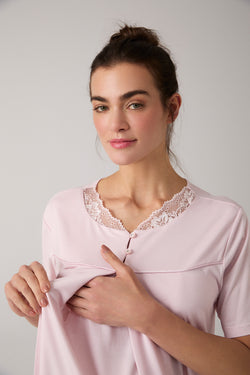 Image of Dantelli Emzirme Özellikli Lohusa Pijama ve Sabahlık Takımı - 1020