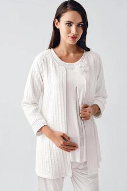 Image of Jakarlı Lohusa Pijama ve Sabahlık Takımı - 11300