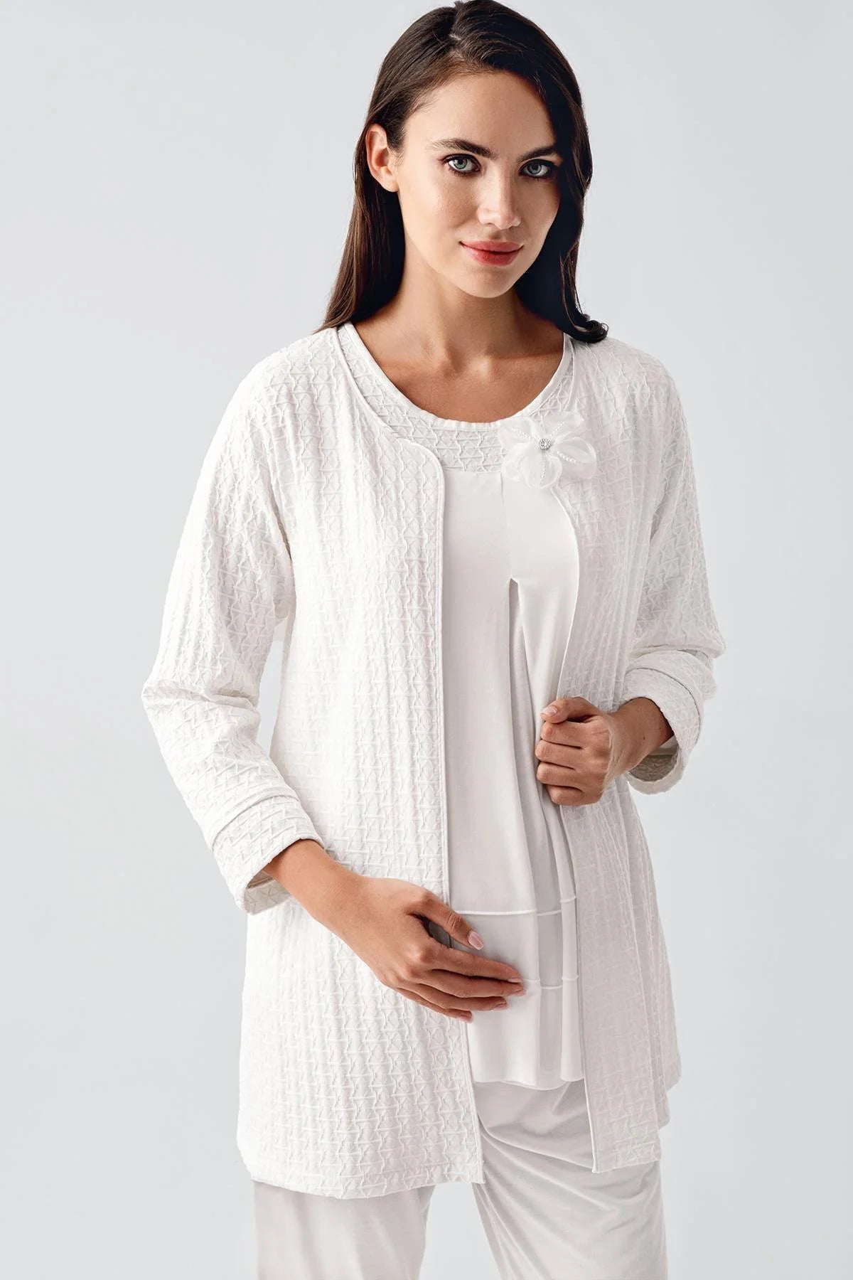 Jakarlı Lohusa Pijama ve Sabahlık Takımı - 11300