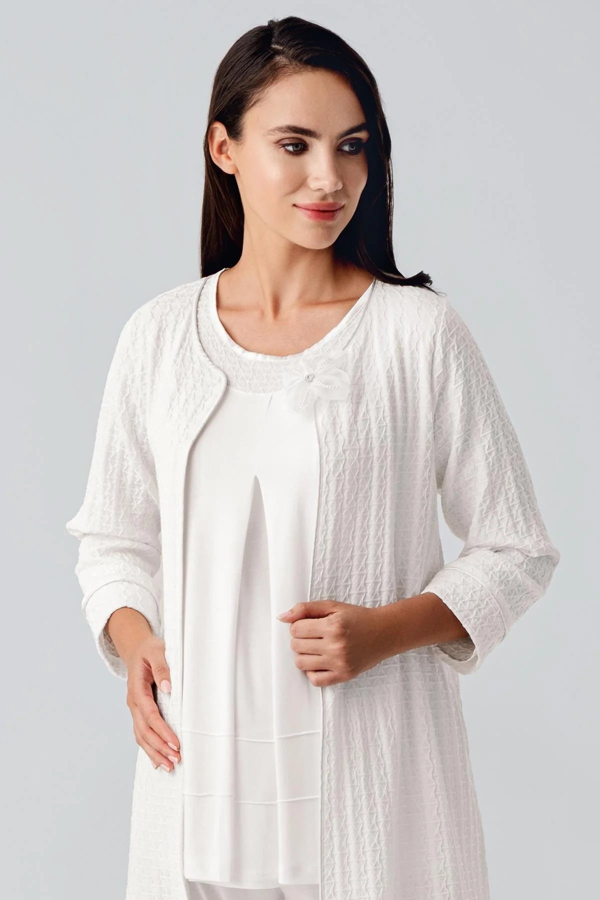 Jakarlı Lohusa Pijama ve Sabahlık Takımı - 11300