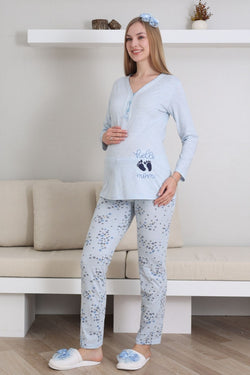 Image of Hello Mom Baskılı Lohusa Pijama Takımı - 1172