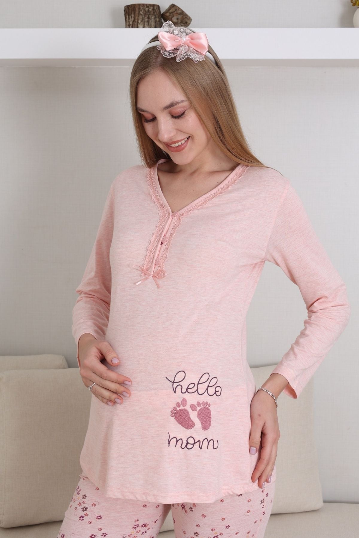 Hello Mom Baskılı Lohusa Pijama Takımı - 1172