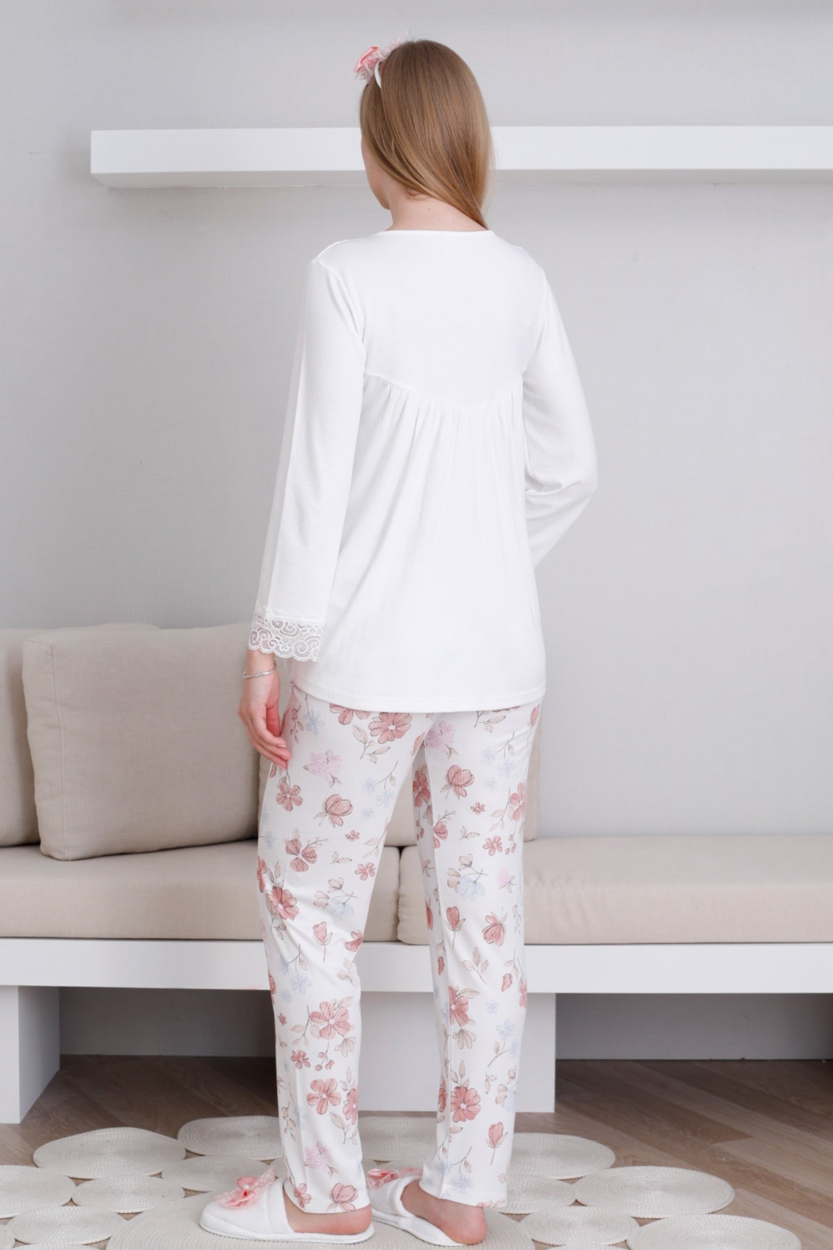 Dantelli Yaka Lohusa Pijama Takımı - 1173