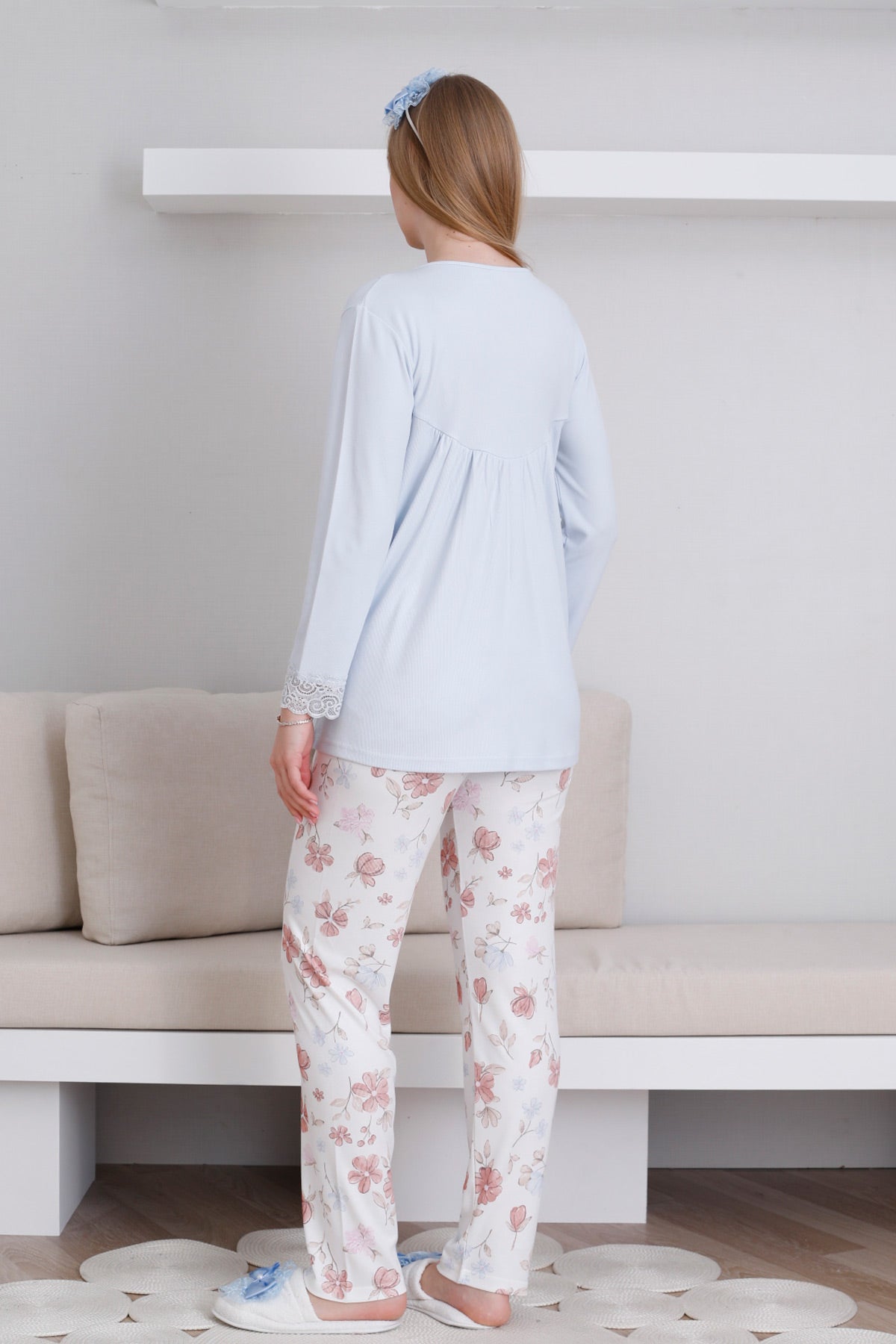 Dantelli Yaka Lohusa Pijama Takımı - 1173