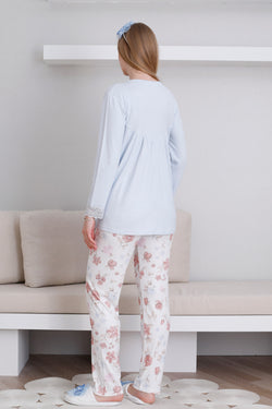 Image of Dantelli Yaka Lohusa Pijama Takımı - 1173