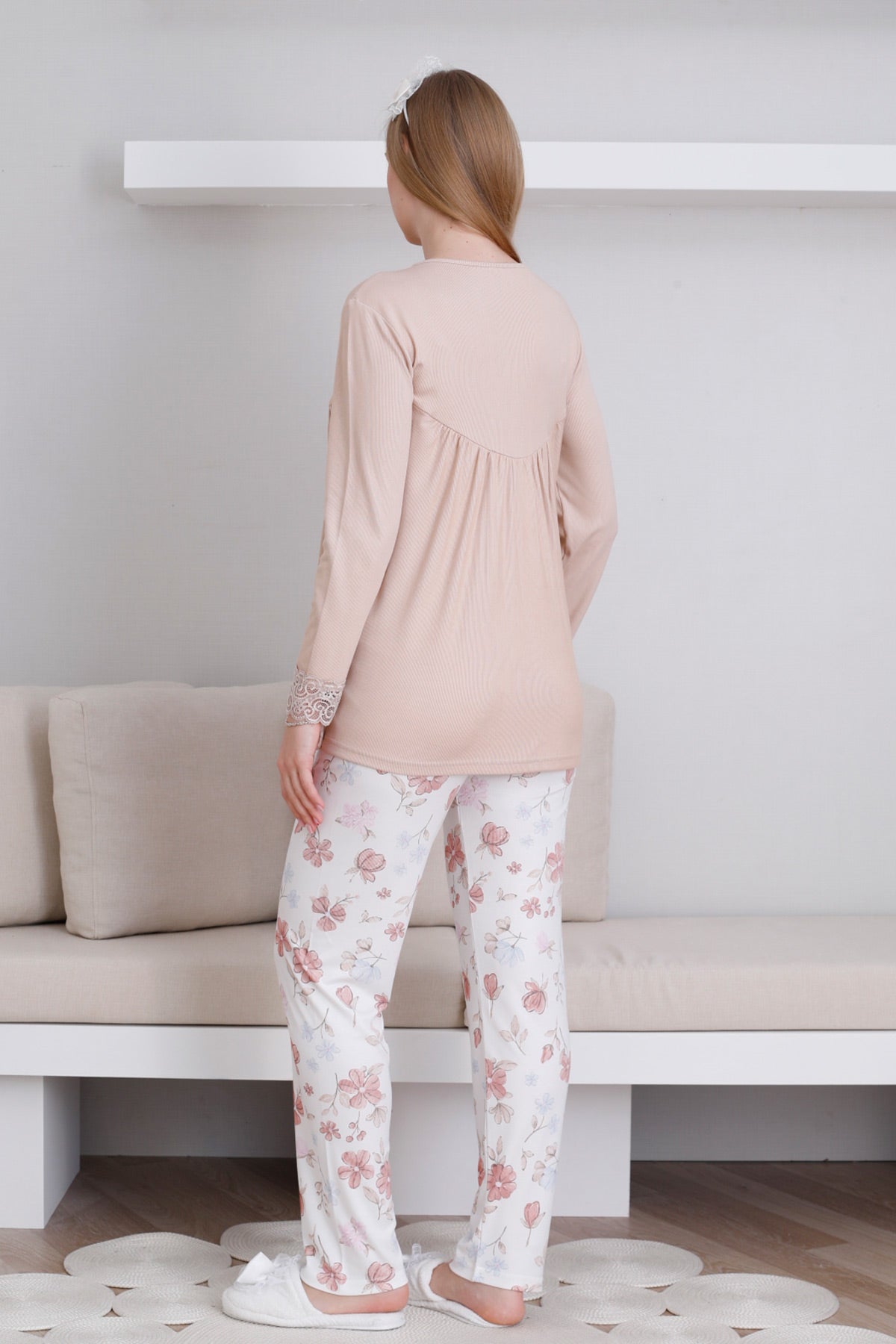 Dantelli Yaka Lohusa Pijama Takımı - 1173