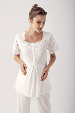Image of Motif Detaylı Lohusa Pijama ve Sabahlık Takımı - 12305