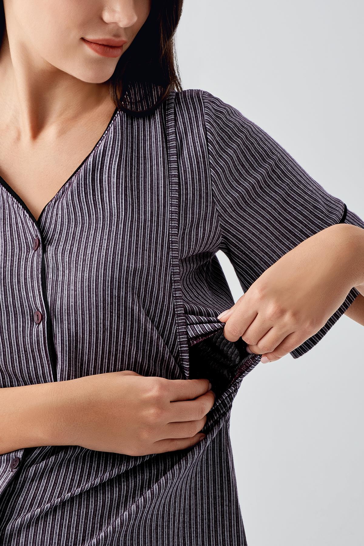 Çift Emzirme Detaylı Lohusa Pijama Takımı - 14209