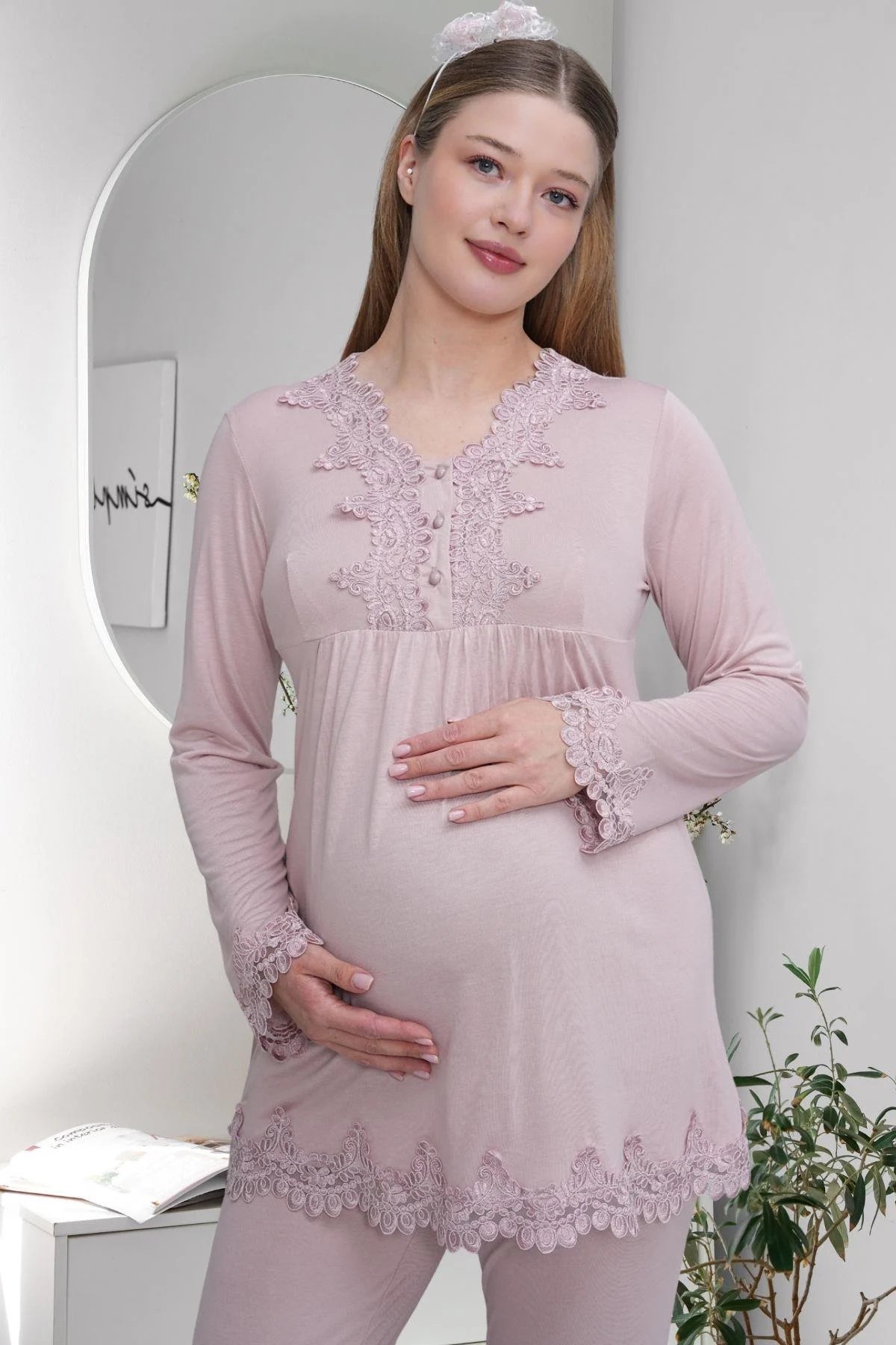 Dantel Detaylı Lohusa Pijama Takımı - 1501