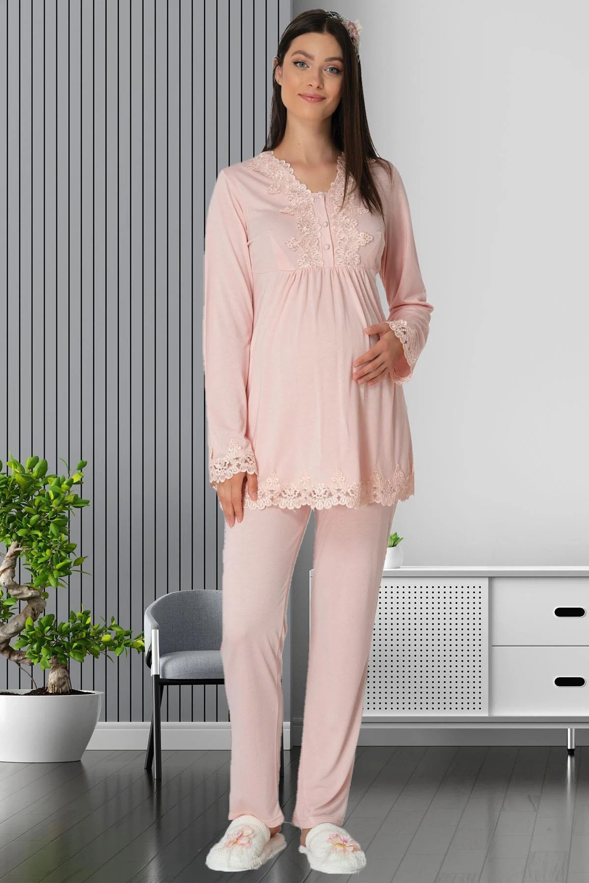 Dantel Detaylı Lohusa Pijama Takımı - 1501