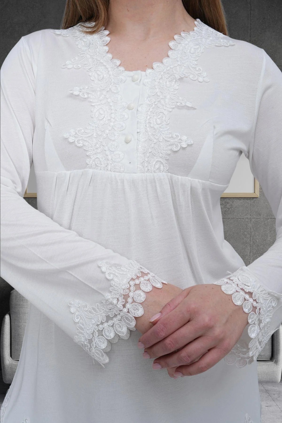 Dantel Detaylı Lohusa Pijama ve Sabahlık Takımı - 1517