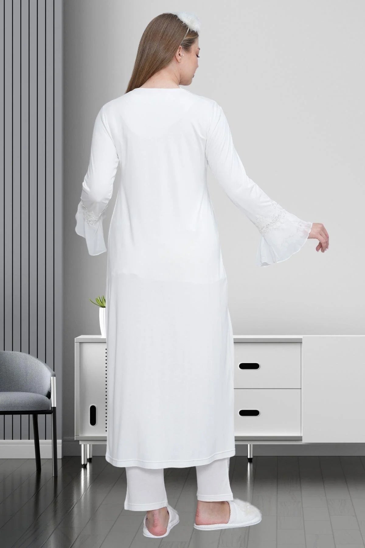 Dantel Detaylı Lohusa Pijama ve Sabahlık Takımı - 1517