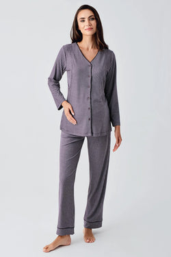 Image of V-Yaka Biyeli Lohusa Pijama ve Sabahlık Takımı - 15307
