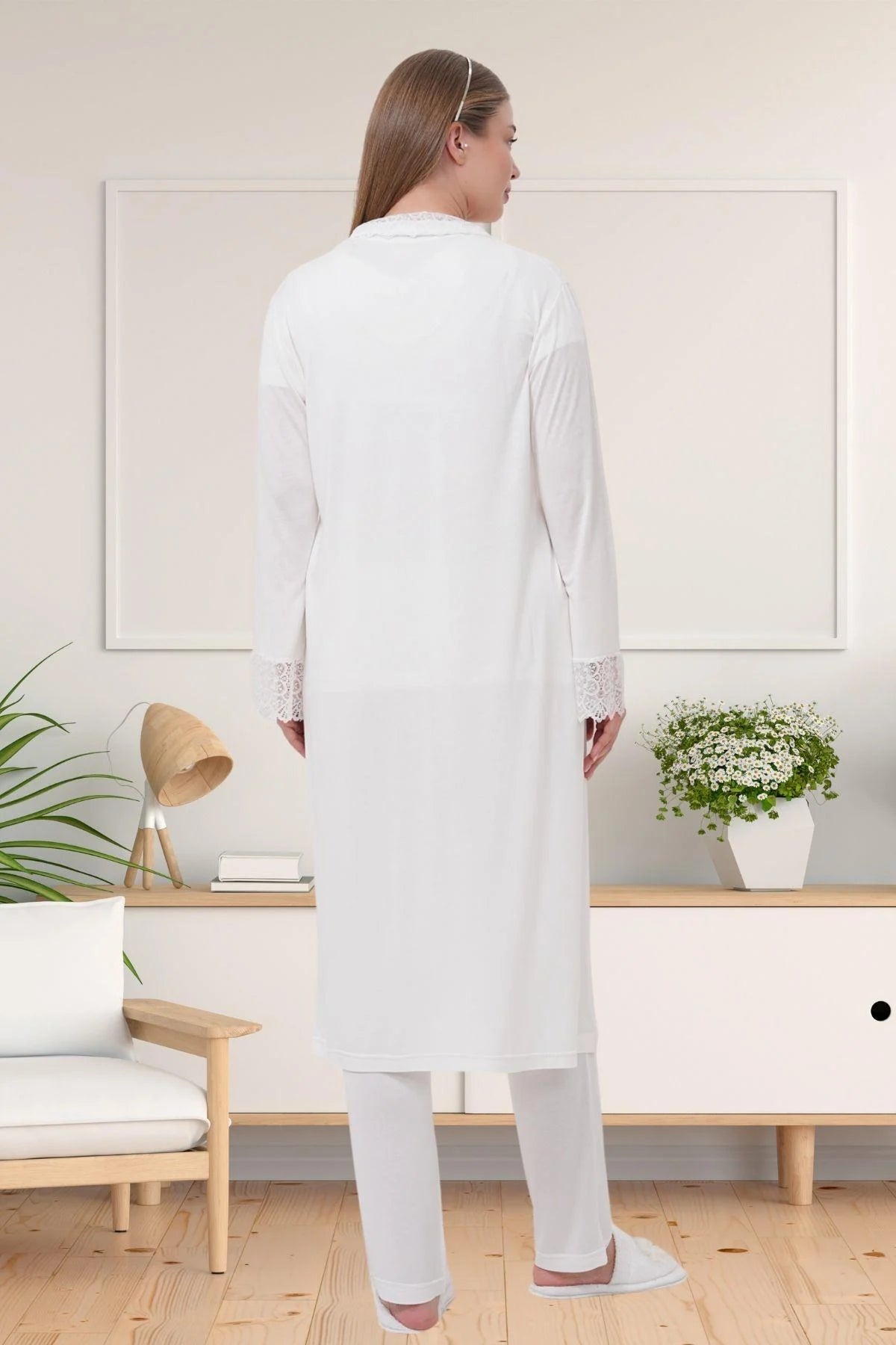 Narin Dantelli Yaka Lohusa Pijama ve Sabahlık Takımı - 1541