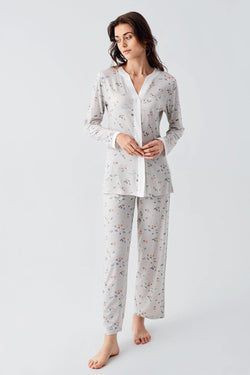 Image of Çiçek Desenli Önden Düğmeli Lohusa Pijama Takımı - 16214