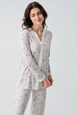 Image of Çiçek Desenli Önden Düğmeli Lohusa Pijama Takımı - 16214