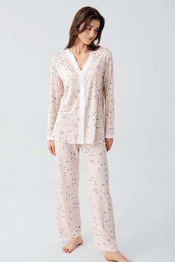 Image of Çiçek Desenli Önden Düğmeli Lohusa Pijama Takımı - 16214
