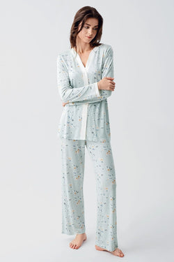 Image of Çiçek Desenli Önden Düğmeli Lohusa Pijama Takımı - 16214