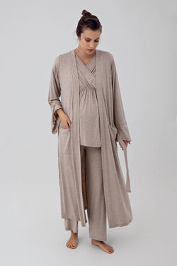 Image of Likralı Kruvaze Lohusa Pijama ve Sabahlık Takımı - 16309