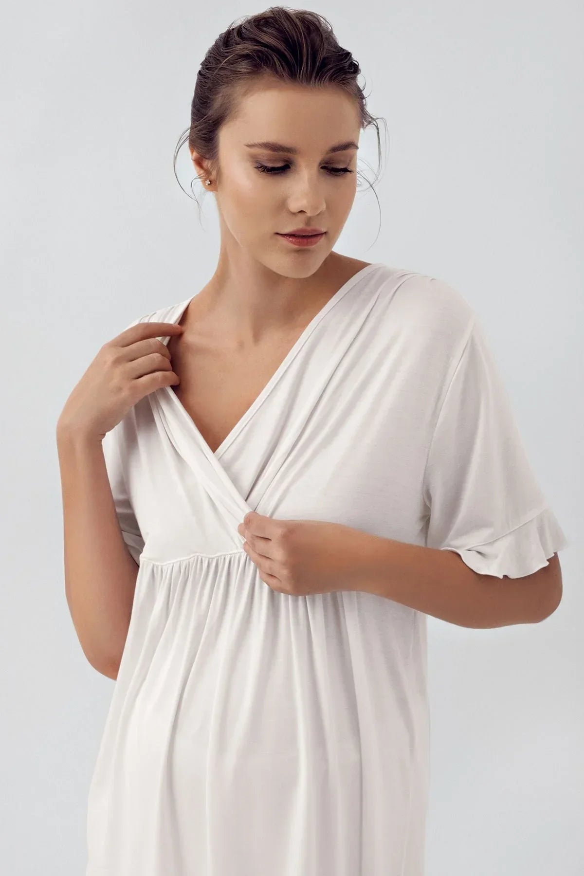 Likralı Kruvaze Lohusa Pijama ve Sabahlık Takımı - 16309