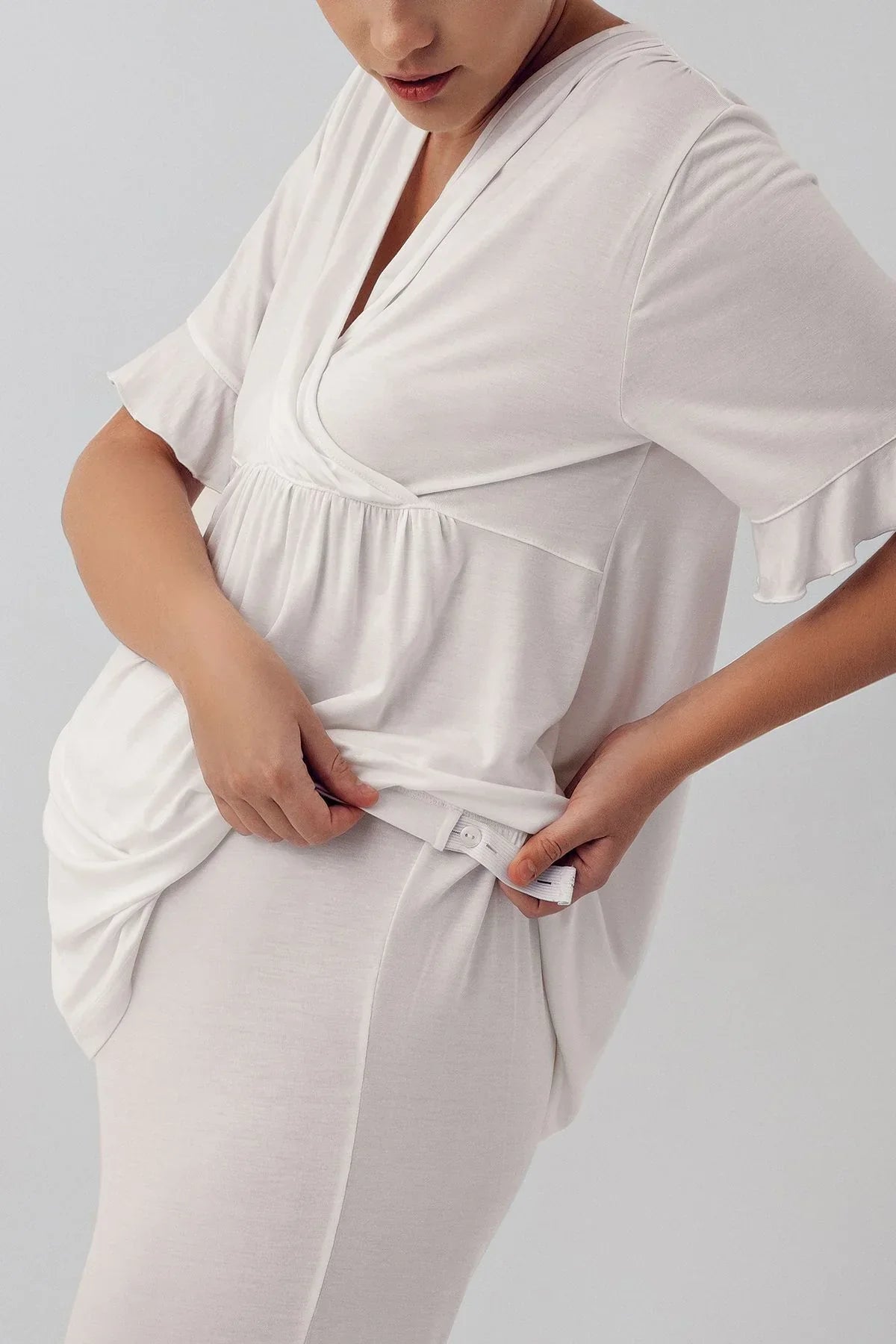Likralı Kruvaze Lohusa Pijama ve Sabahlık Takımı - 16309