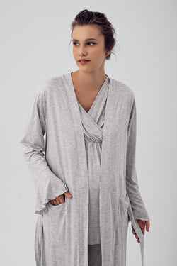 Image of Likralı Kruvaze Lohusa Pijama ve Sabahlık Takımı - 16309