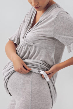 Image of Likralı Kruvaze Lohusa Pijama ve Sabahlık Takımı - 16309