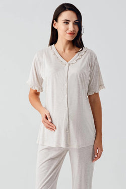Image of Çift Emzirme Özellikli Lohusa Pijama ve Sabahlık Takımı - 17300