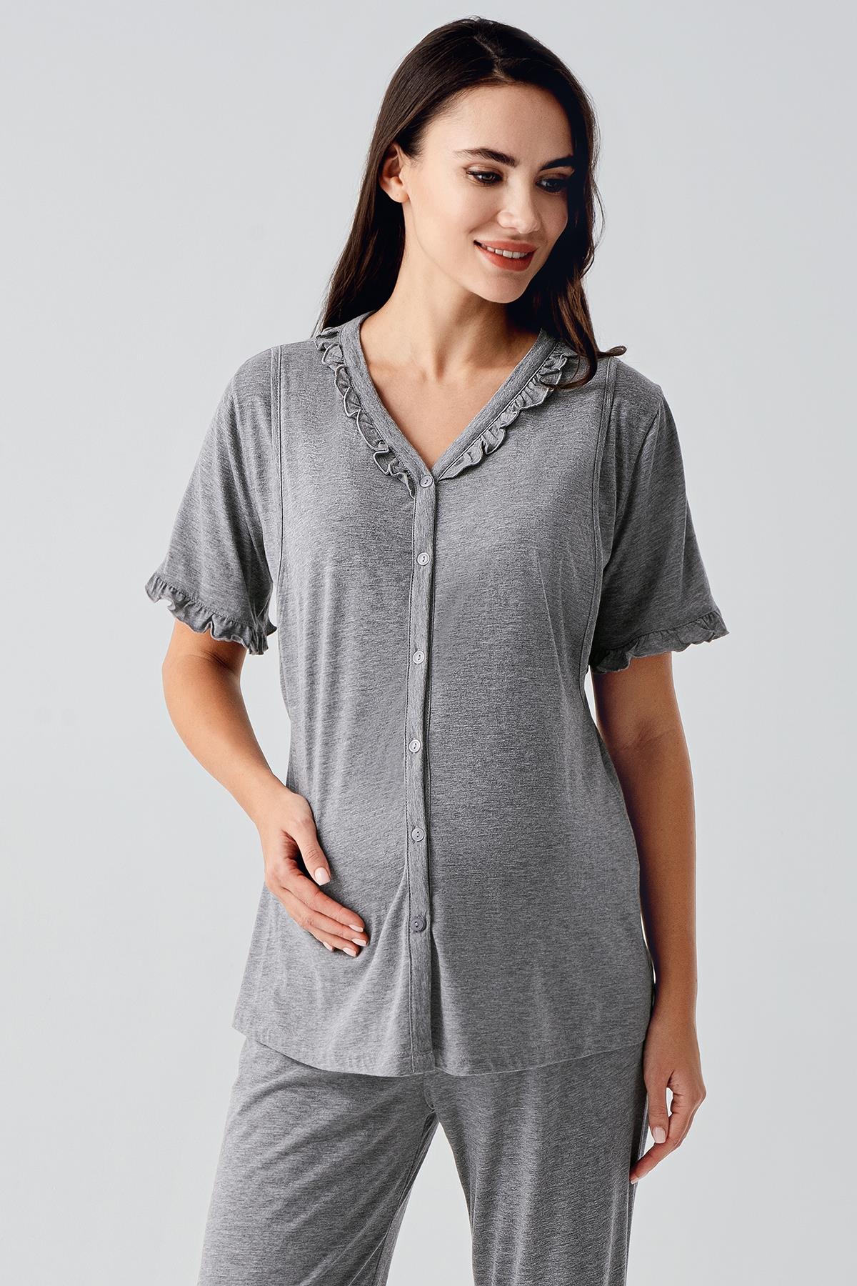 Çift Emzirme Özellikli Lohusa Pijama ve Sabahlık Takımı - 17300