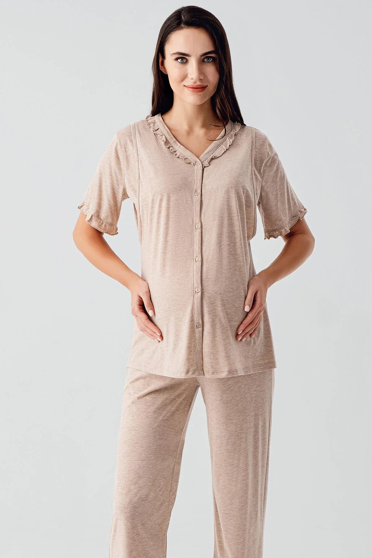 Çift Emzirme Özellikli Lohusa Pijama ve Sabahlık Takımı - 17300