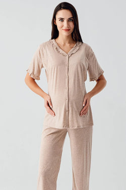Image of Çift Emzirme Özellikli Lohusa Pijama ve Sabahlık Takımı - 17300