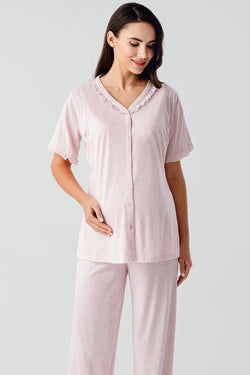 Image of Çift Emzirme Özellikli Lohusa Pijama ve Sabahlık Takımı - 17300