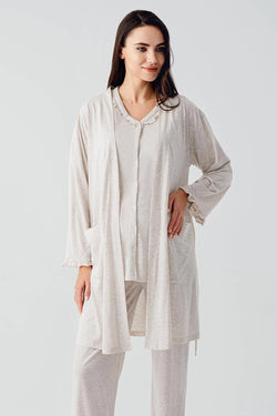 Image of Çift Emzirme Özellikli Lohusa Pijama ve Sabahlık Takımı - 17300