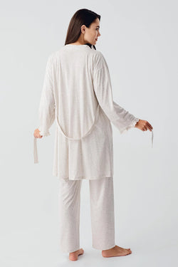 Image of Çift Emzirme Özellikli Lohusa Pijama ve Sabahlık Takımı - 17300