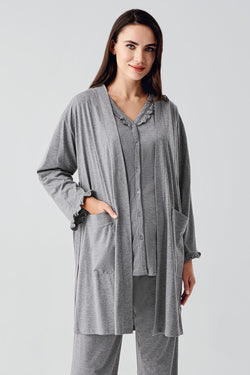 Image of Çift Emzirme Özellikli Lohusa Pijama ve Sabahlık Takımı - 17300