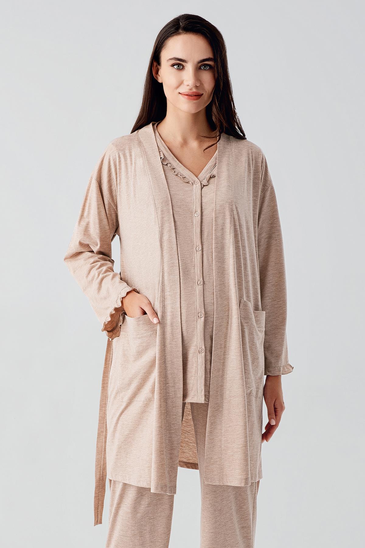Çift Emzirme Özellikli Lohusa Pijama ve Sabahlık Takımı - 17300