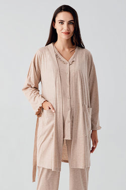 Image of Çift Emzirme Özellikli Lohusa Pijama ve Sabahlık Takımı - 17300