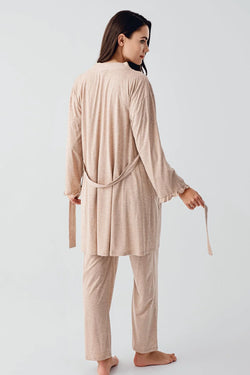 Image of Çift Emzirme Özellikli Lohusa Pijama ve Sabahlık Takımı - 17300