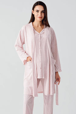 Image of Çift Emzirme Özellikli Lohusa Pijama ve Sabahlık Takımı - 17300